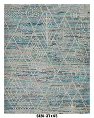 Moroccan Diamond Area Rug 3'7" x 4'6" | Blue Beige Geometric Pattern