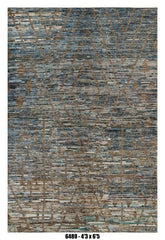 Moroccan Tribal Area Rug 4'3" x 6'5" | Blue Brown Ivory Diamond Pattern