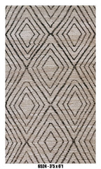 Moroccan Diamond Runner Rug 3'5" x 6'1" | Neutral Ivory Black Geometric Pattern