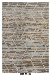 Moroccan Geometric Area Rug 4'0" x 6'2" | Neutral Brown Blue Ivory Lattice Pattern