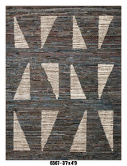 Moroccan Geometric Rug 3'7" x 4'9" | Modern Beige & Brown Triangular Design