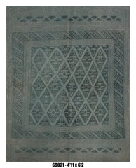 Killim Charcoal Grey Textured Area Rug – Tonal Geometric Diamond Design –