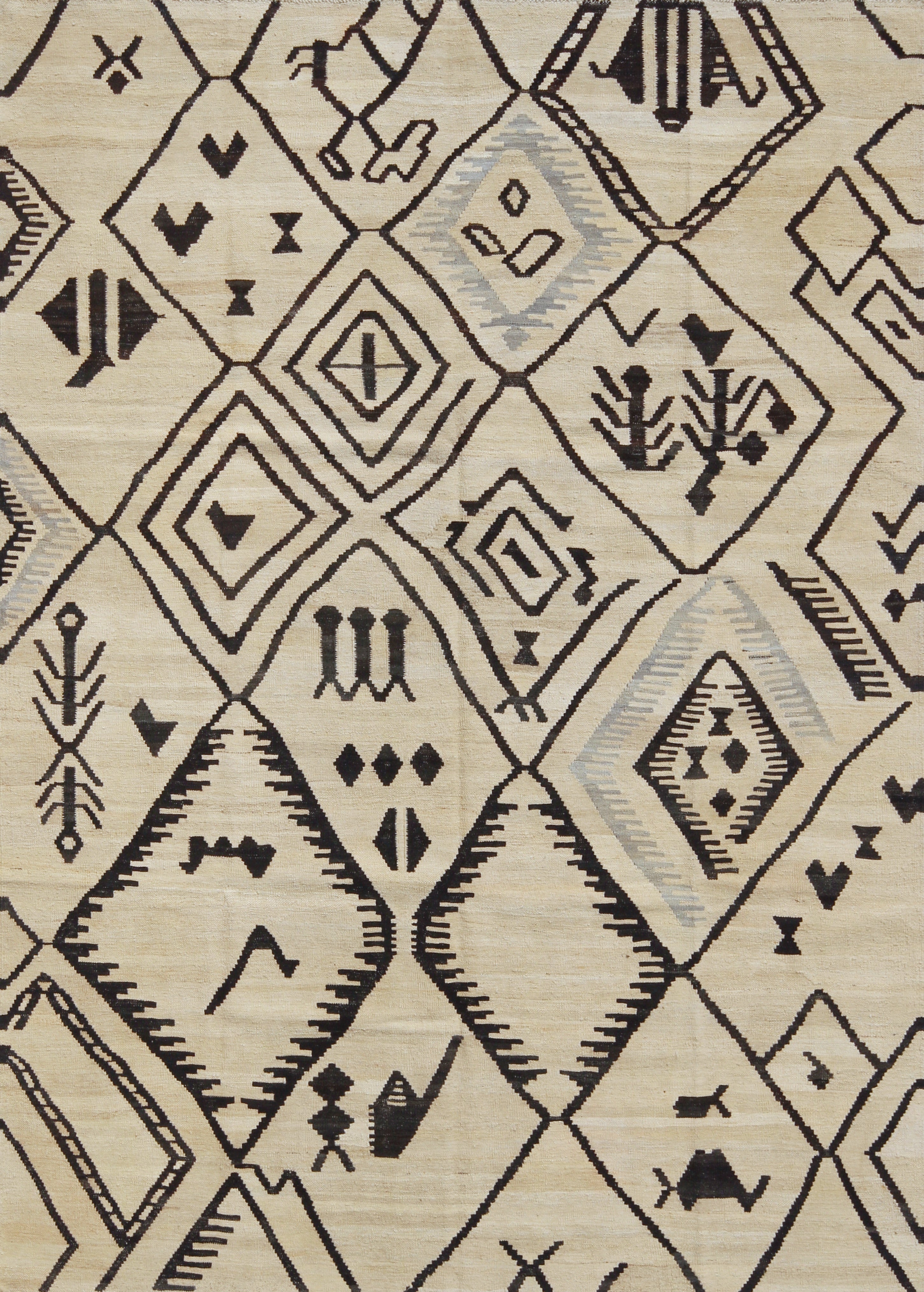 Neutral Brown Tribal Kilim Area Rug – 8'3" x 9'6" –