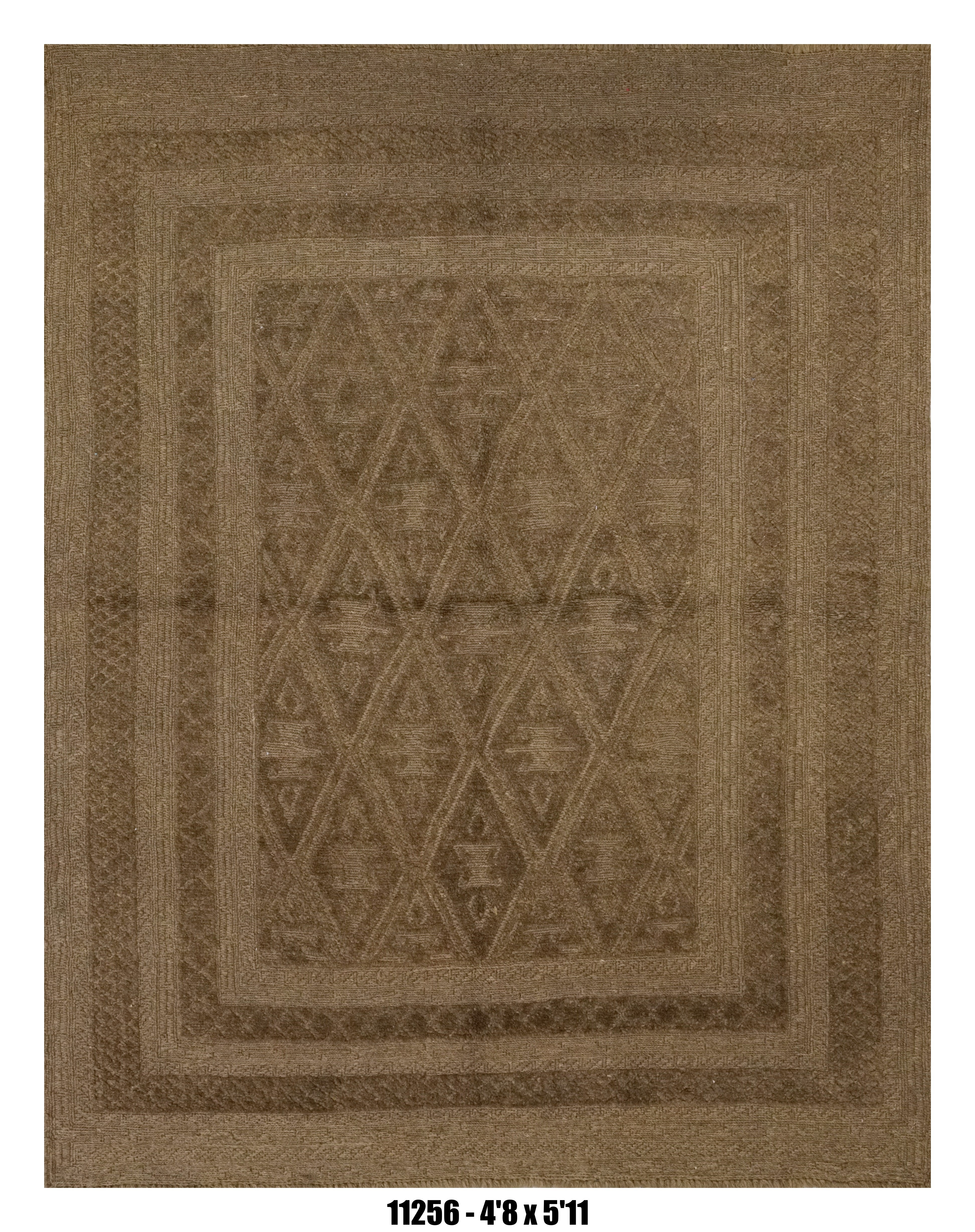 Killim Taupe Textured Area Rug |Tonal Geometric Border Design