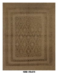 Killim Taupe Textured Area Rug |Tonal Geometric Border Design