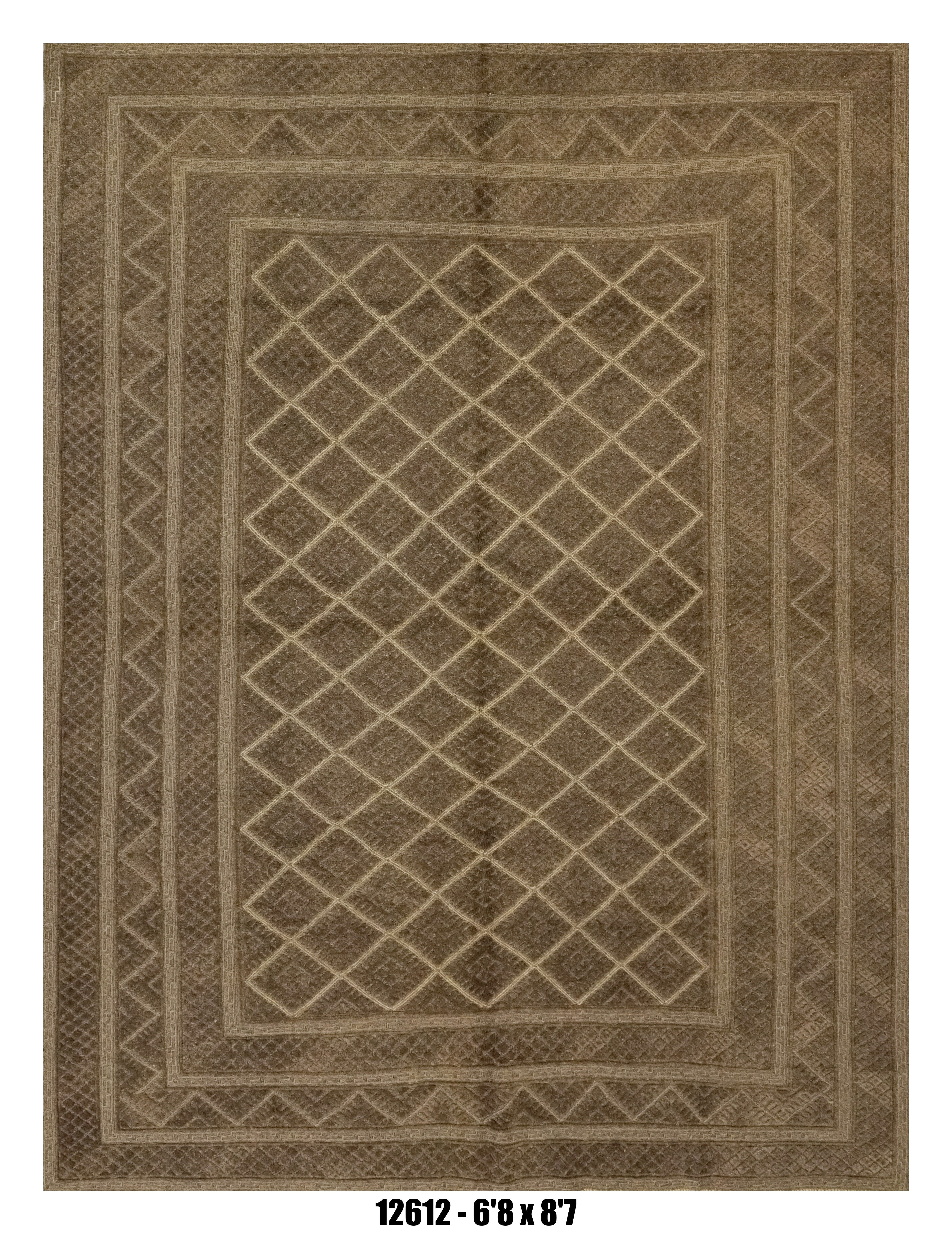 Killim Taupe Brown Textured Area Rug – Tonal Lattice Geometric Design