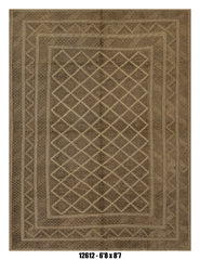 Killim Taupe Brown Textured Area Rug – Tonal Lattice Geometric Design