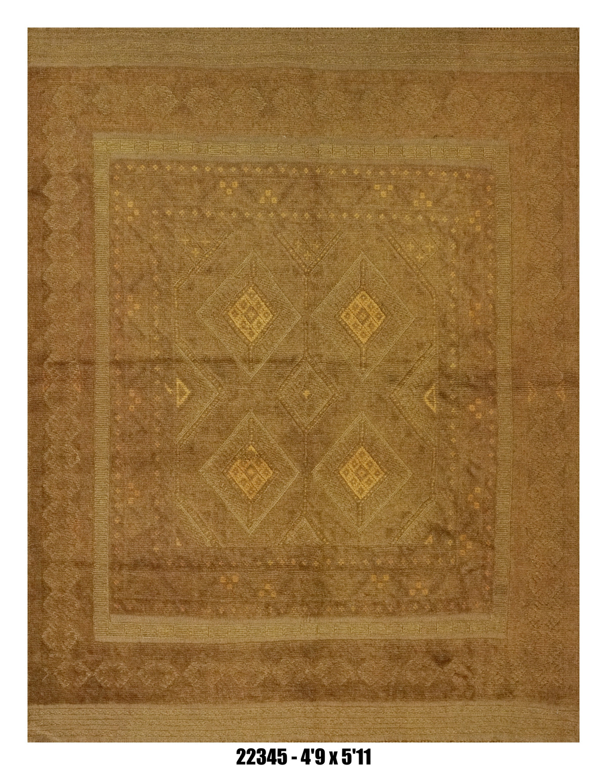 Killim Camel Brown Textured Area Rug – Tonal Geometric Medallion Design – 4'9" x 5'11" –