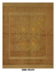 Killim Camel Brown Textured Area Rug – Tonal Geometric Medallion Design – 4'9" x 5'11" –