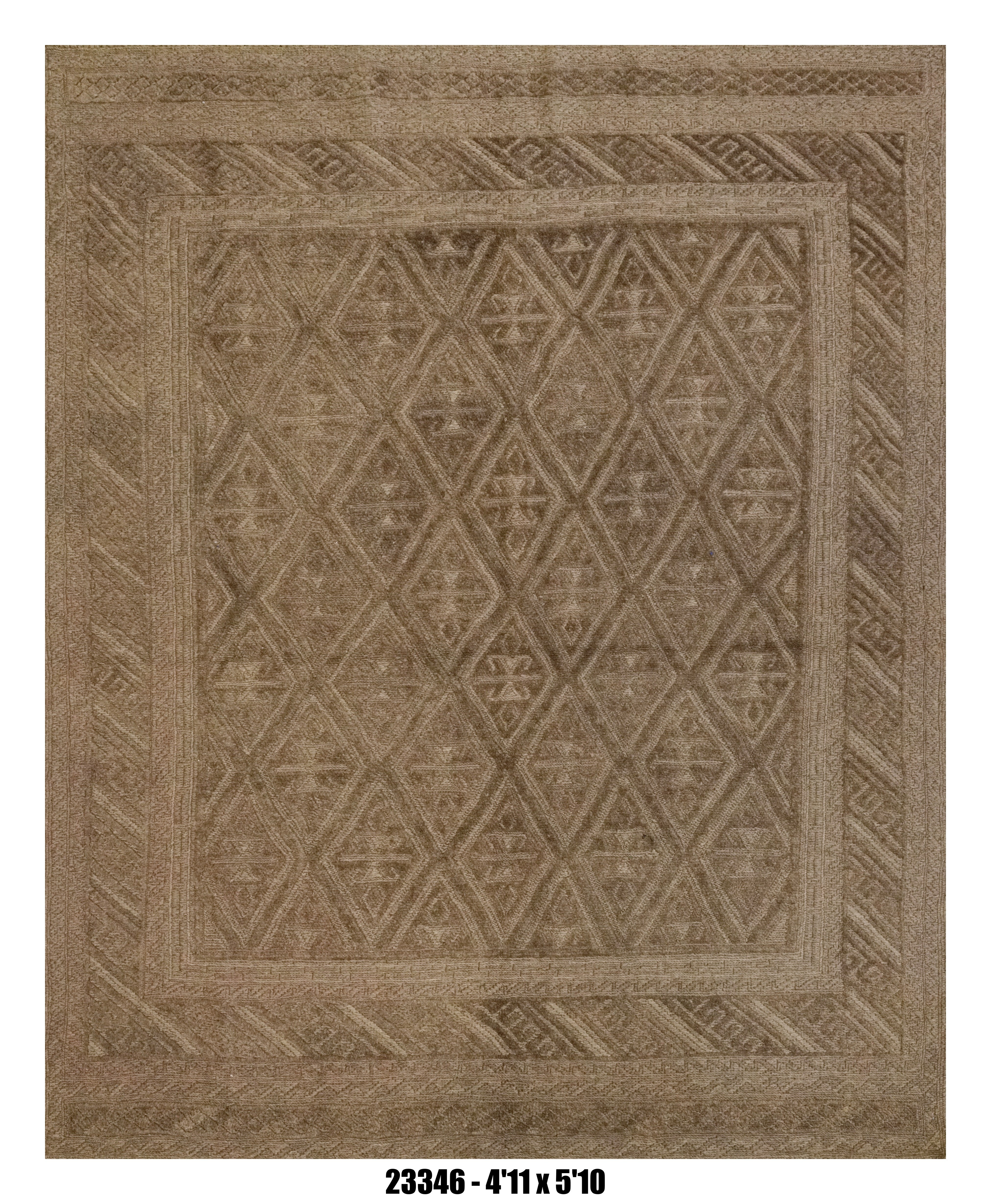 Killim Taupe Brown Textured Area Rug – Tonal Geometric Diamond Design – 4'11" x 5'10" –