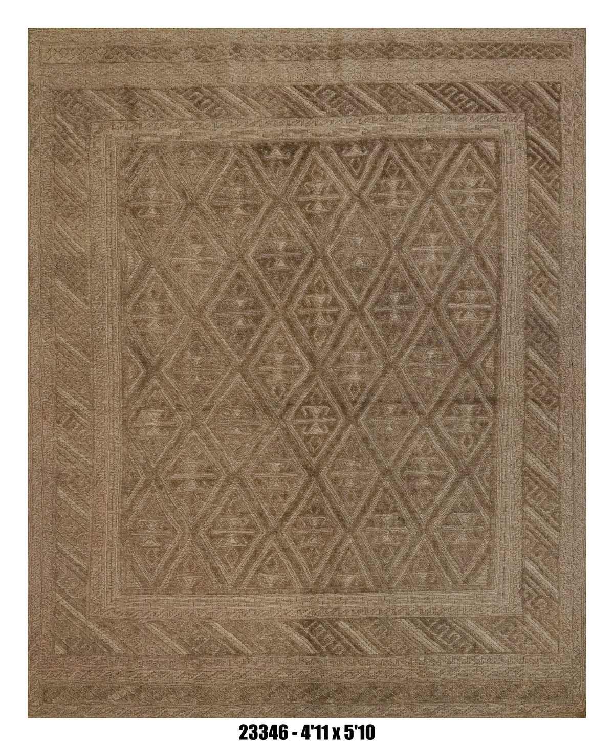 Killim Taupe Brown Textured Area Rug – Tonal Geometric Diamond Design – 4'11" x 5'10" –