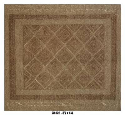 Kilim Square Area Rug 3'7" x 4'4" – Brown Geometric Flatweave Rug –