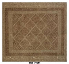 Kilim Square Area Rug 3'7" x 4'4" – Brown Geometric Flatweave Rug –