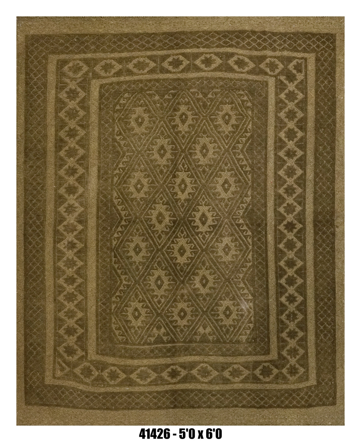 Killim Dark Taupe Textured Area Rug – Tonal Tribal Diamond Design – 5'0" x 6'0" –