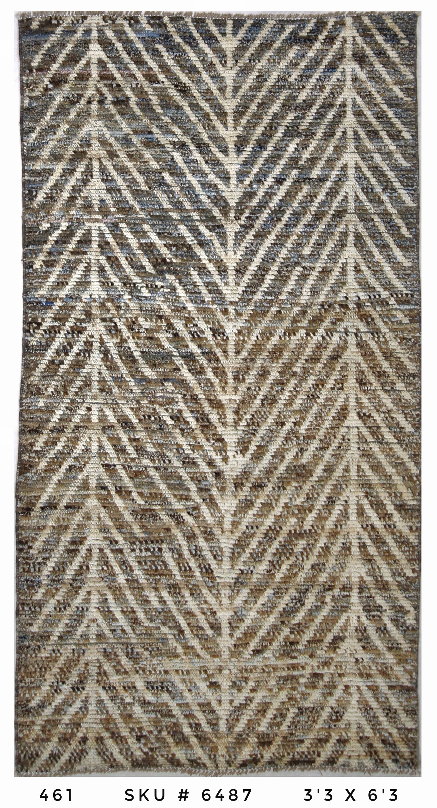 Moroccan Chevron Runner Rug 3'3" x 6'3"  |  Neutral Ivory Taupe Pattern