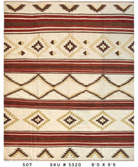 Southwestern Striped Tribal Kilim Area Rug – 8'0" x 9'9" –
