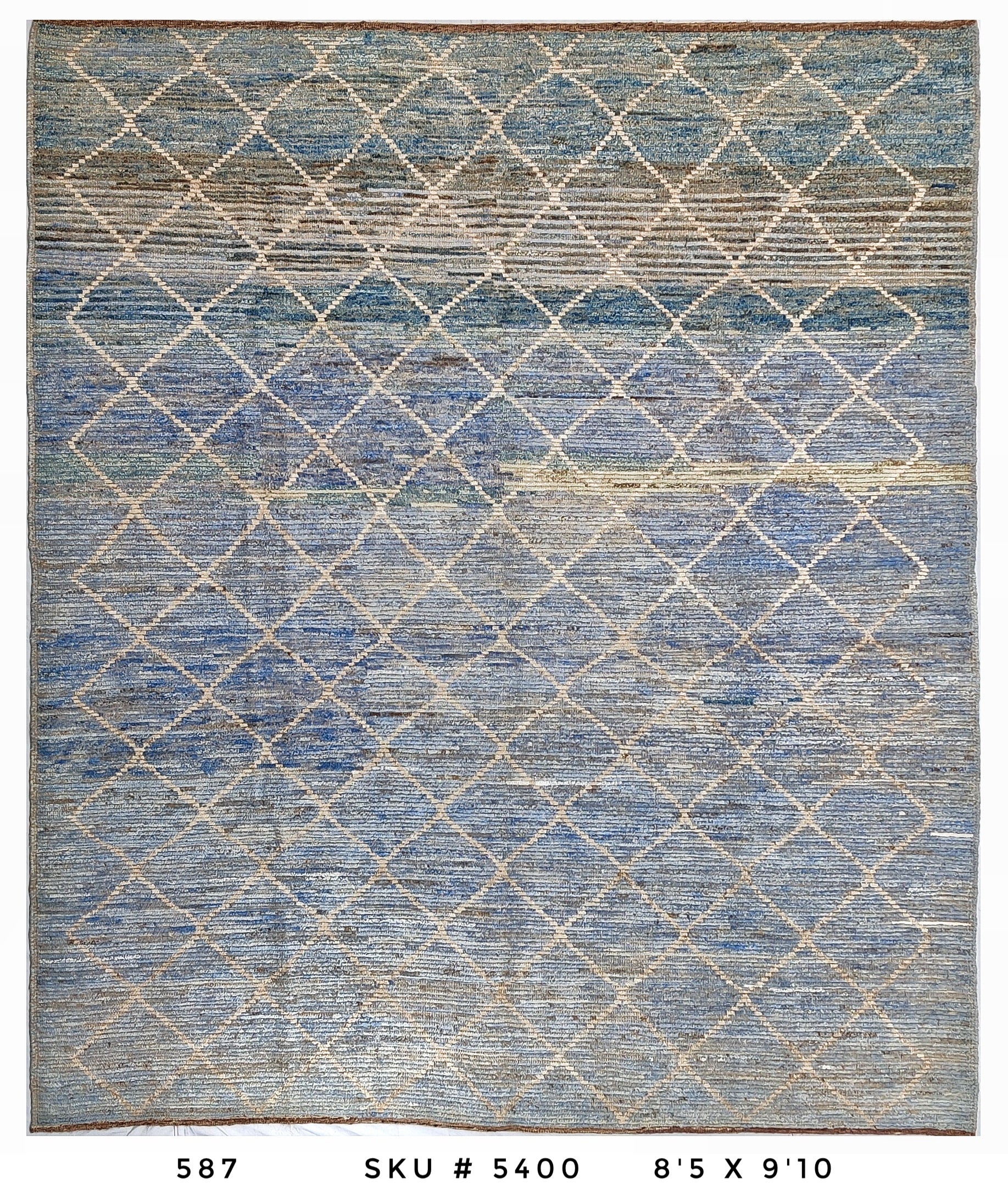 Moroccan Diamond Lattice Area Rug 8'5" x 9'10"  | Blue Ivory Geometric Pattern