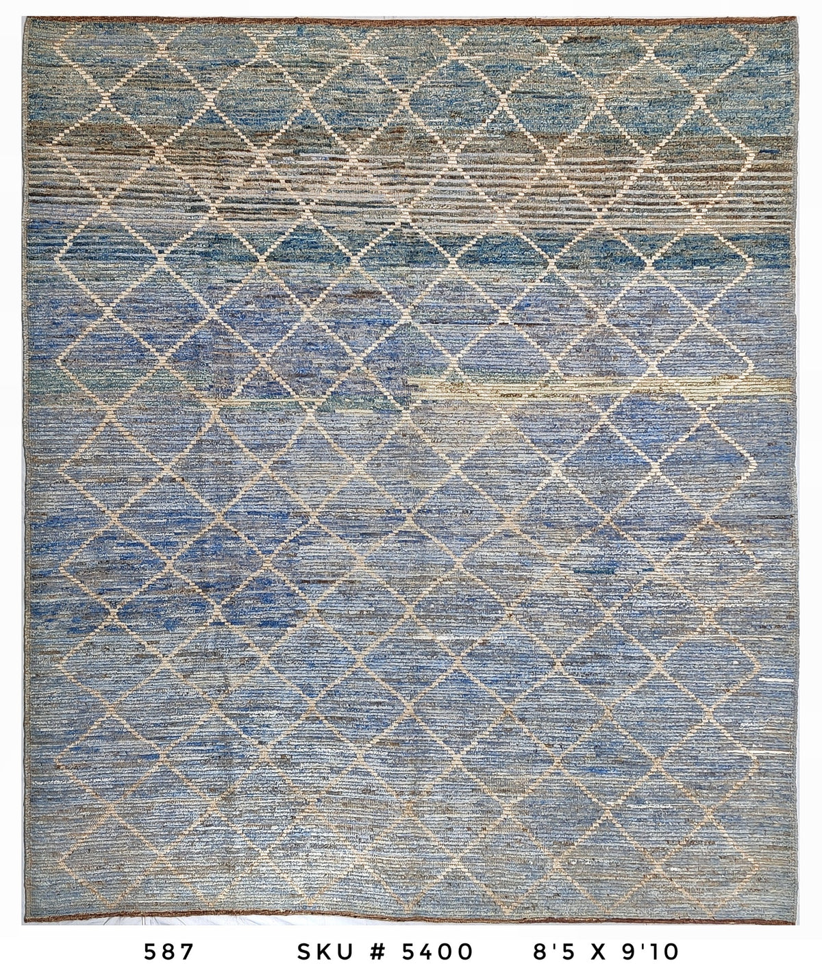 Moroccan Diamond Lattice Area Rug 8'5" x 9'10"  | Blue Ivory Geometric Pattern