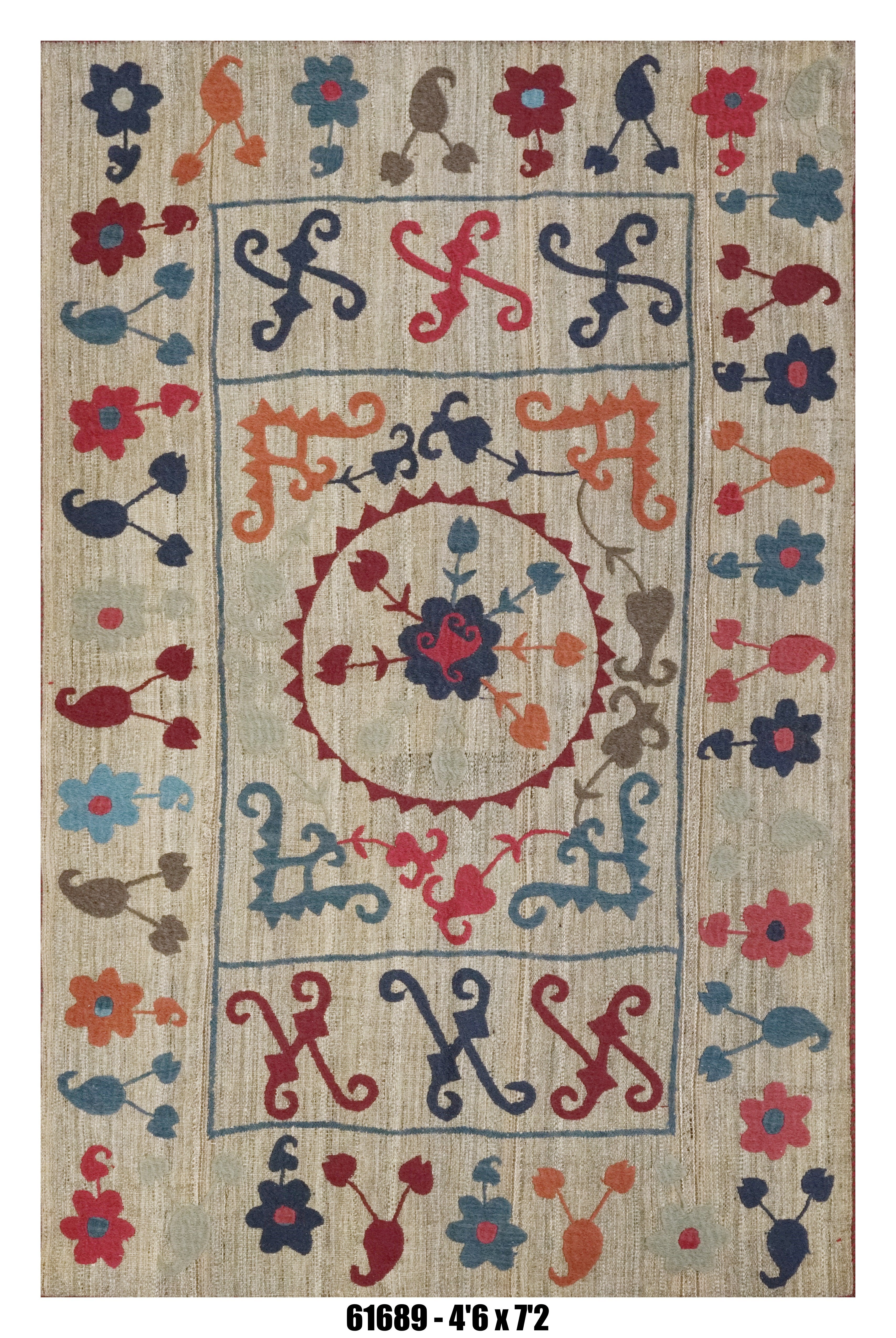 Killim Multicolor Floral Area Rug – Folk Art Medallion Design – 4'6" x 7'2"