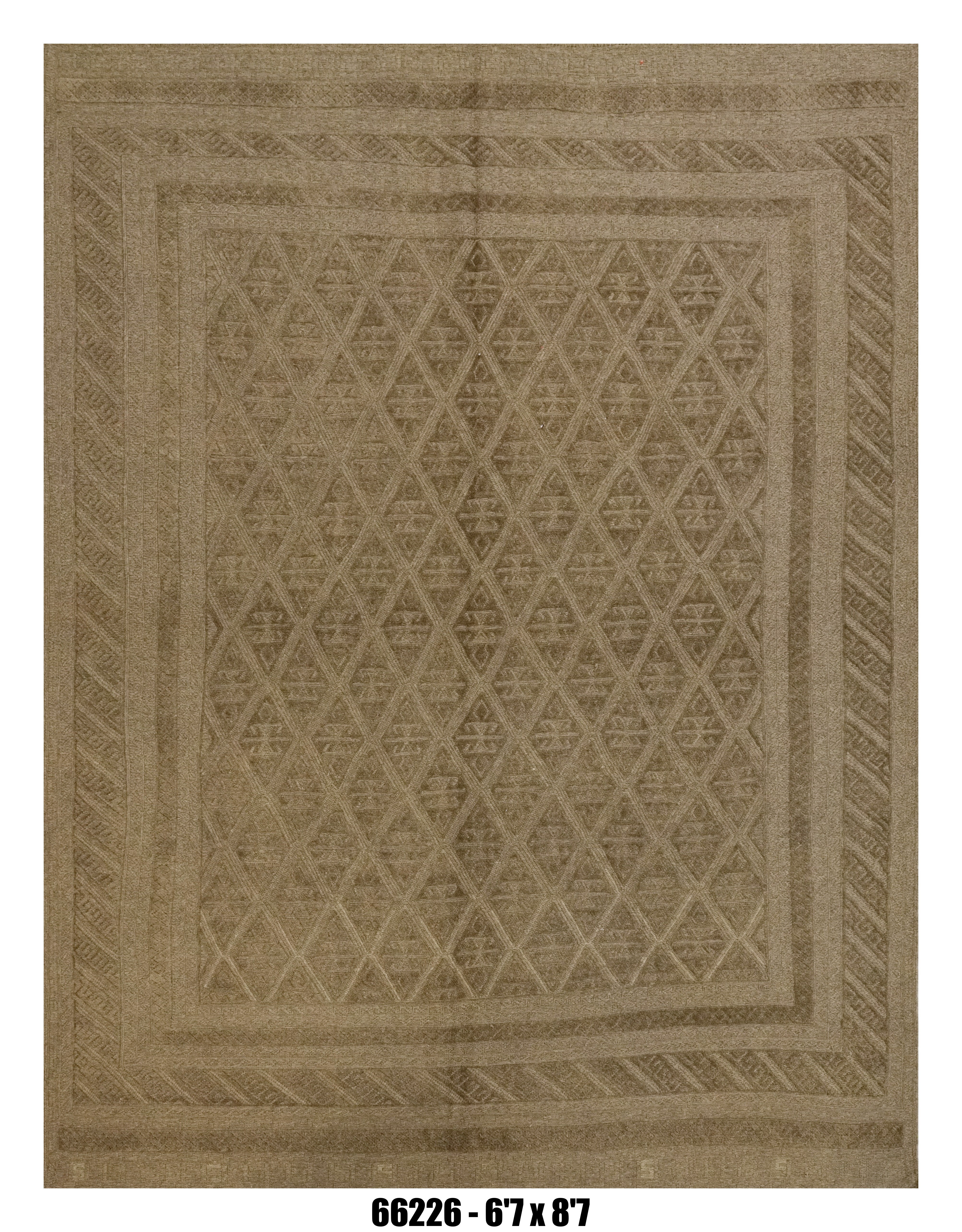 Moroccan Area Rug 6'7" x 8'7" – Taupe Beige Tonal Tribal Diamond Living Room Rug |