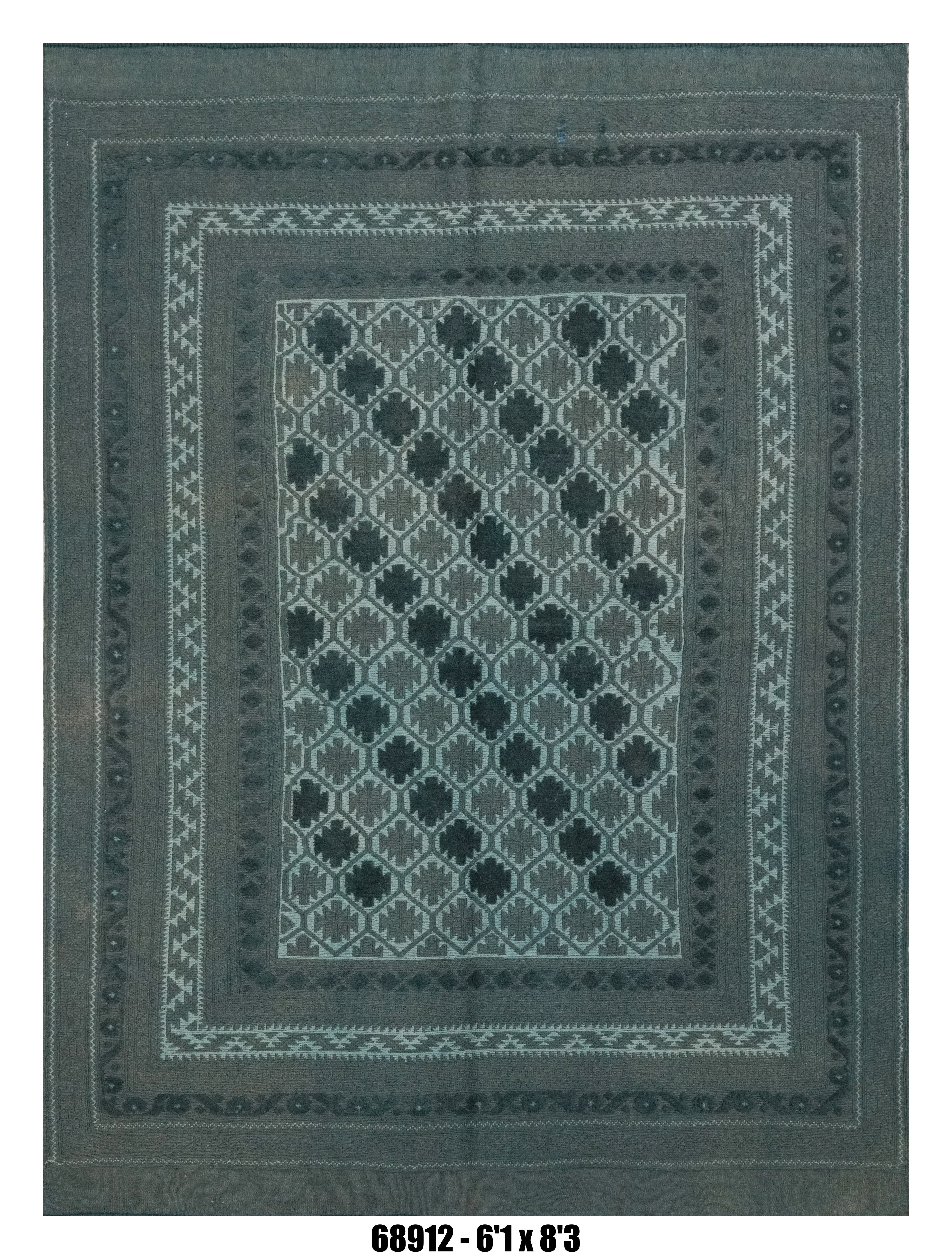 Muted Green Geometric Kilim Area Rug