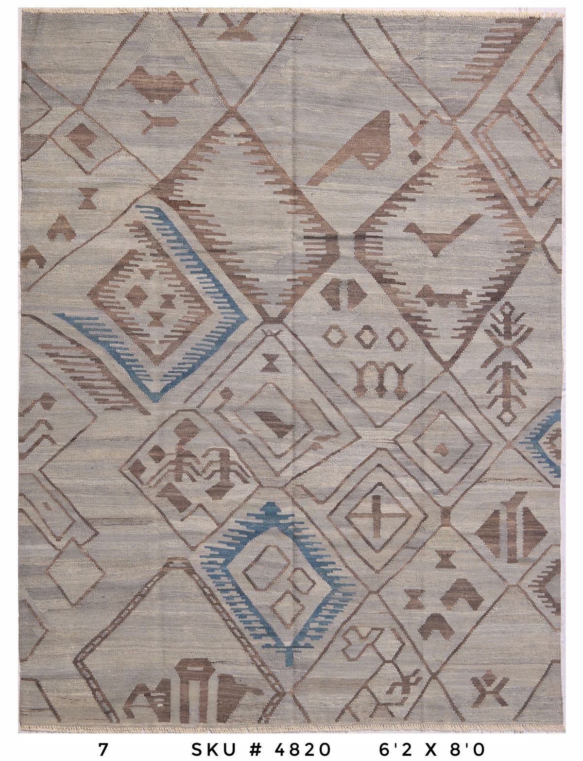 Killim Beige Geometric Area Rug – Tribal Diamond Motif Design | 6'2" x 8'0"