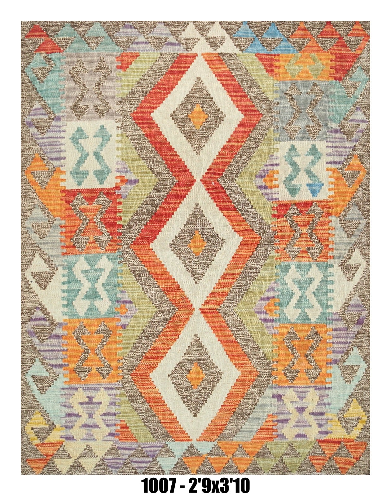Killim Pastel Multicolor Geometric Accent Rug – Tribal Diamond Pattern | 2'9" x 3'11"