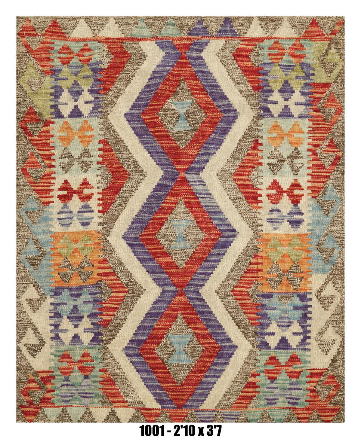 Killim Multicolor Geometric Accent Rug – Tribal Diamond Pattern – 2'10" x 3'7" – SKU#1001
