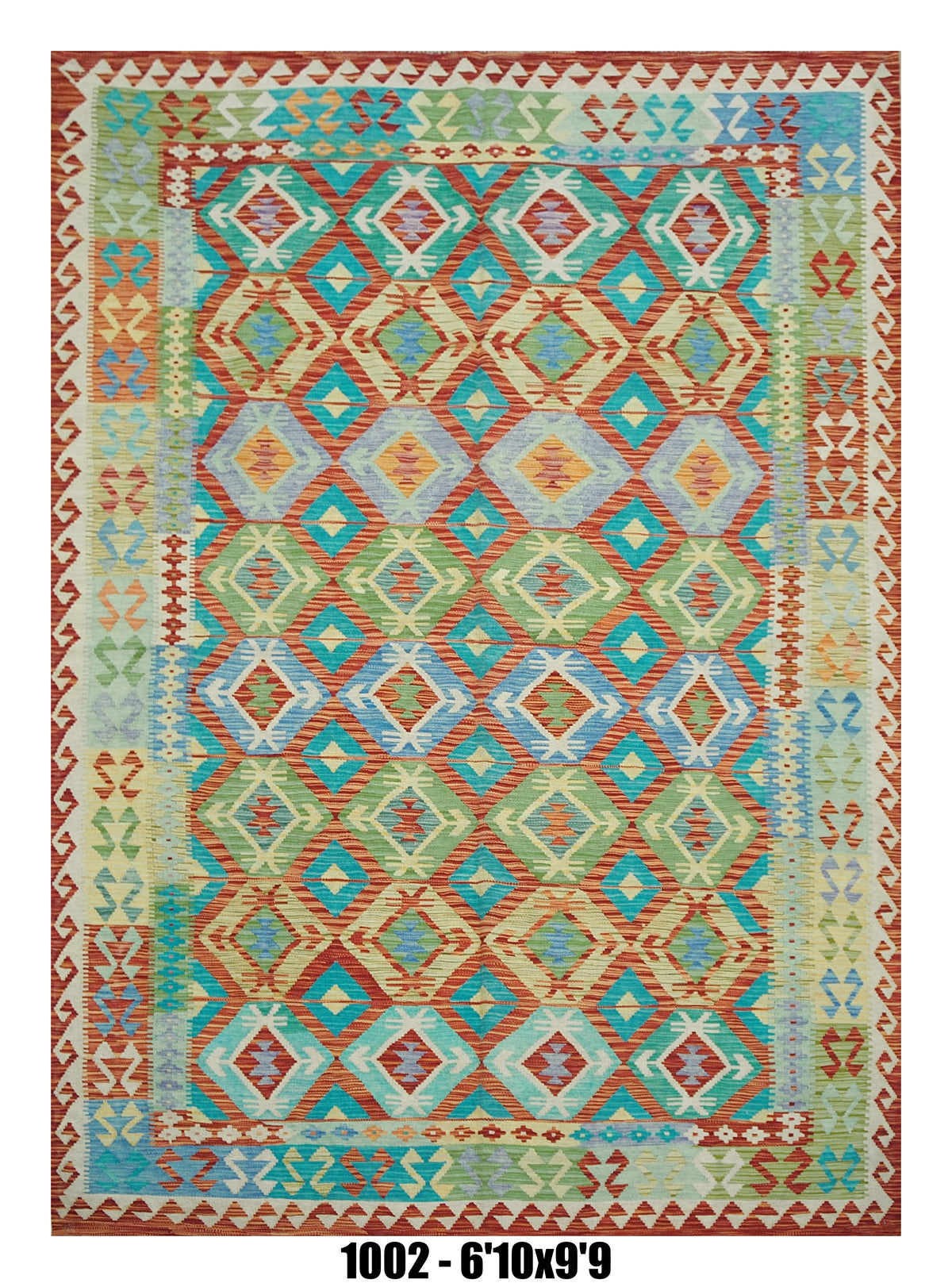 Colorful Geometric Kilim Area Rug – 6'10" x 9'9" –