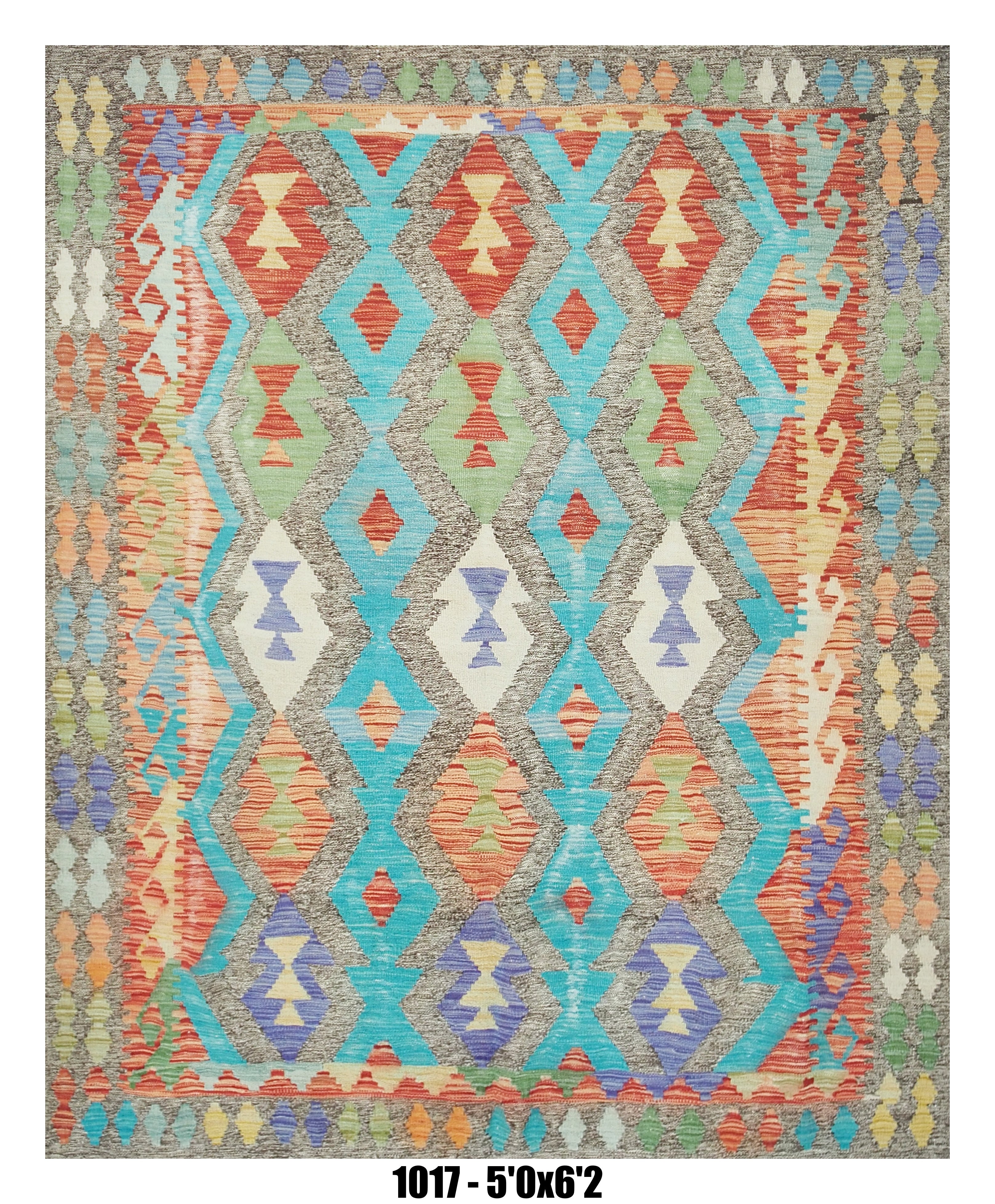 Killim Pastel Multicolor Area Rug – Geometric Tribal Diamond Design – 5'0" x 6'2" –