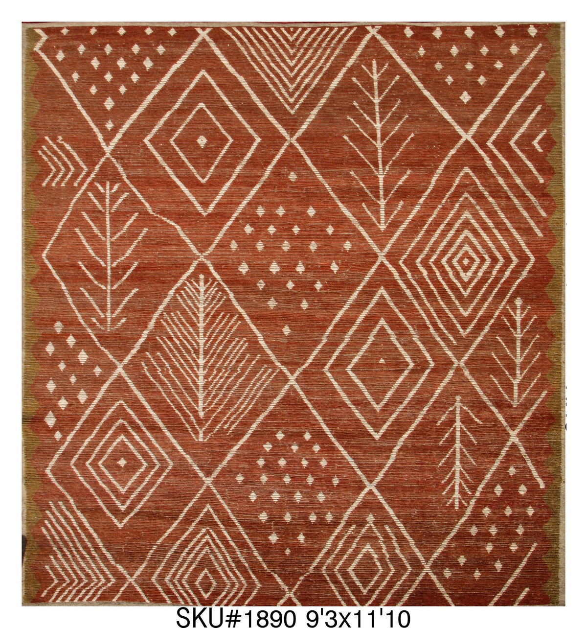 Moroccan Tribal Area Rug 9'3" x 11'10" | Terracotta Ivory Diamond Pattern