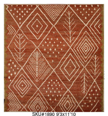 Moroccan Tribal Area Rug 9'3" x 11'10" | Terracotta Ivory Diamond Pattern