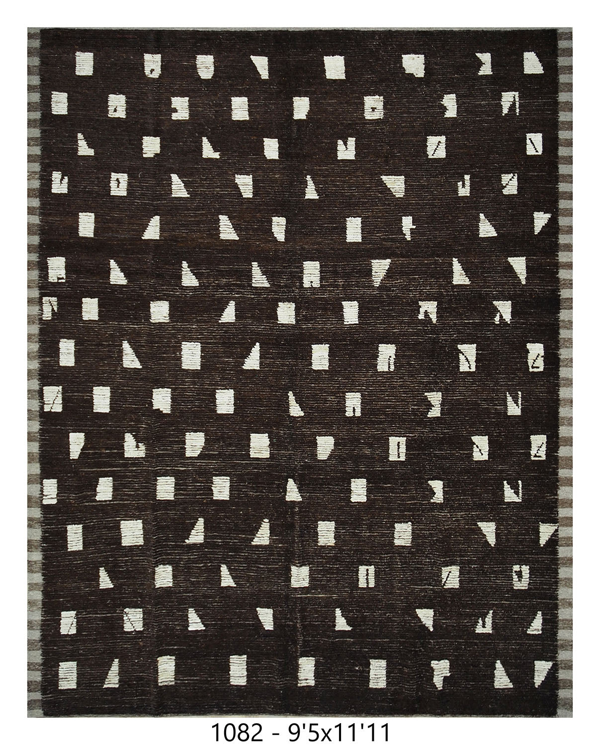 Moroccan Minimalist Area Rug 9'5" x 11'11" |  Dark Brown Ivory Abstract Grid Pattern