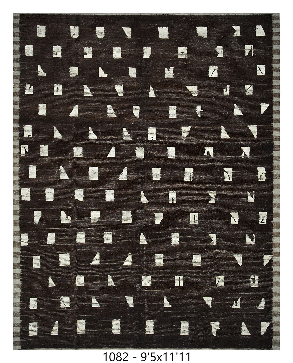 Moroccan Minimalist Area Rug 9'5" x 11'11" |  Dark Brown Ivory Abstract Grid Pattern