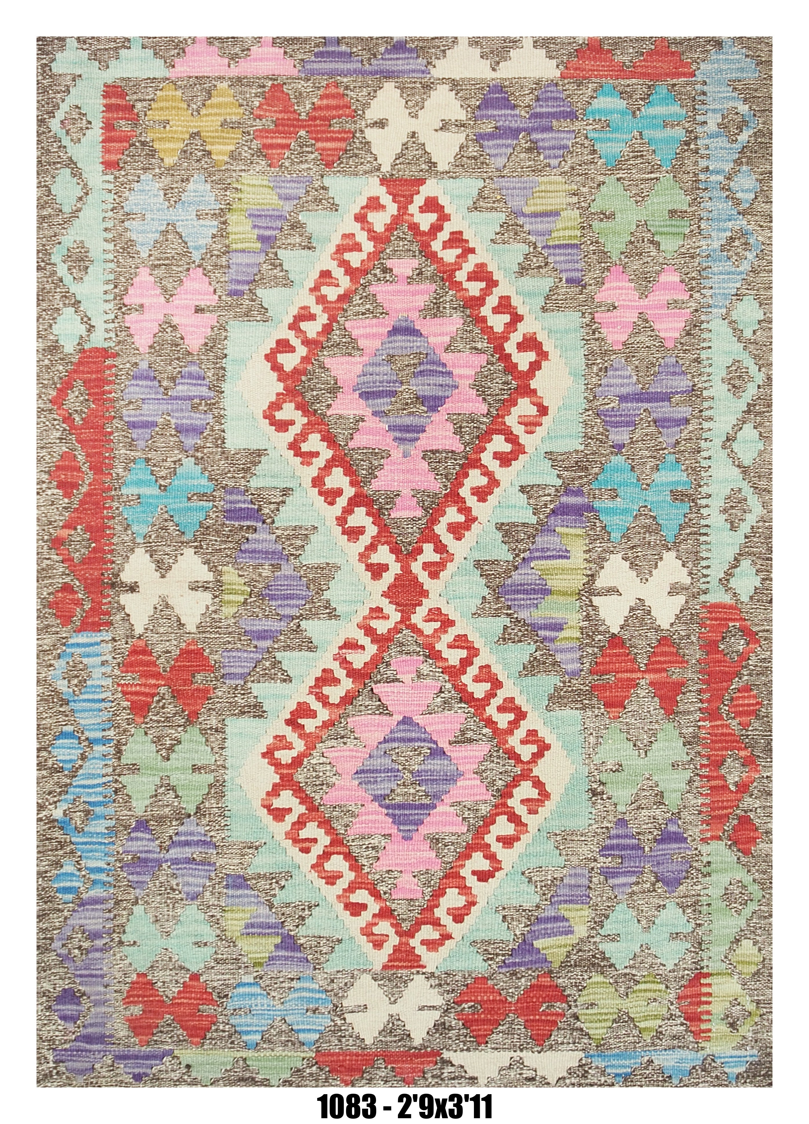 Killim Pastel Multicolor Geometric Accent Rug – Tribal Diamond Pattern | 2'9" x 3'11"