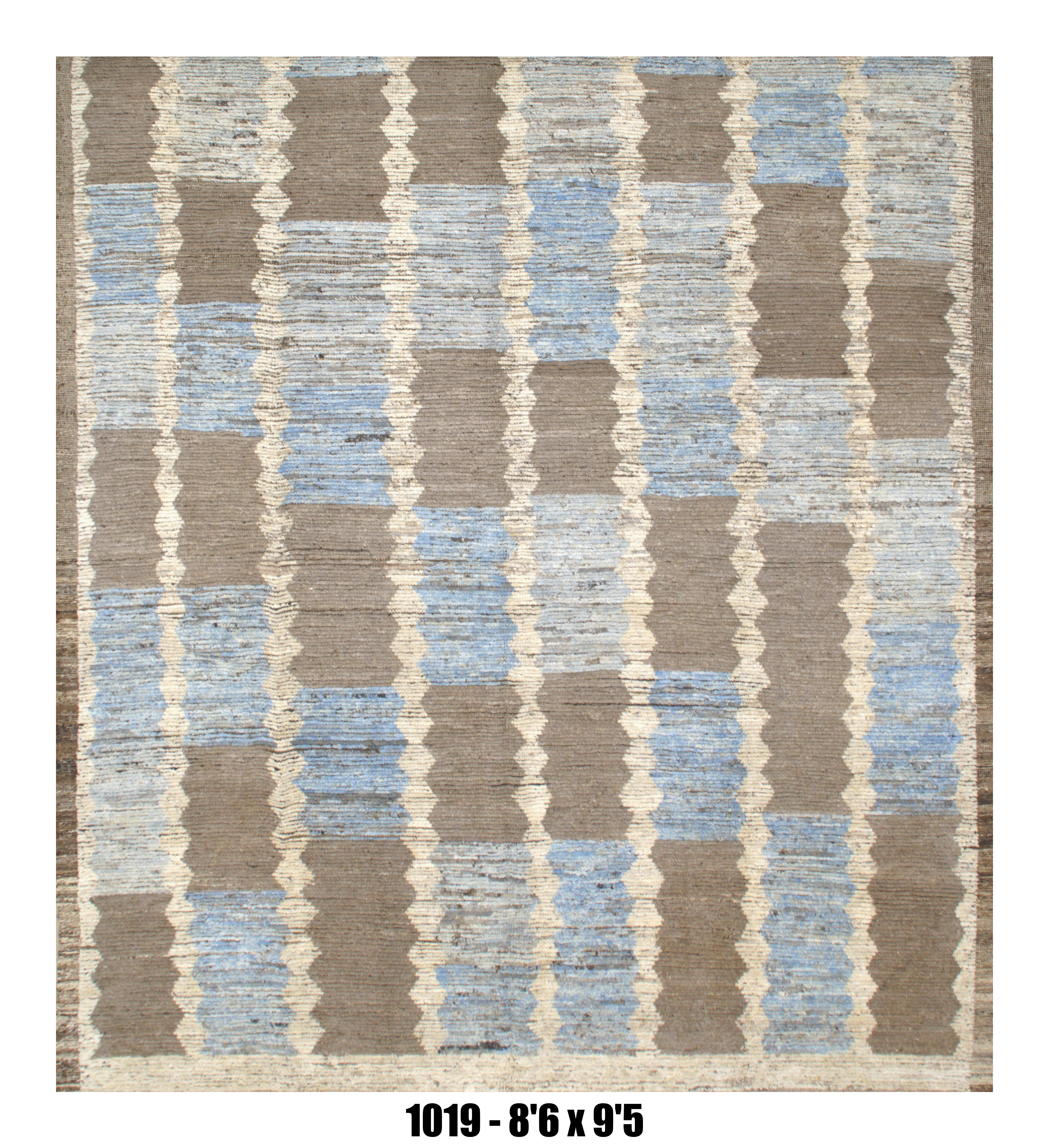 Moroccan Geometric Area Rug 8'6" x 9'5"  | Ivory Blue Taupe Column Pattern