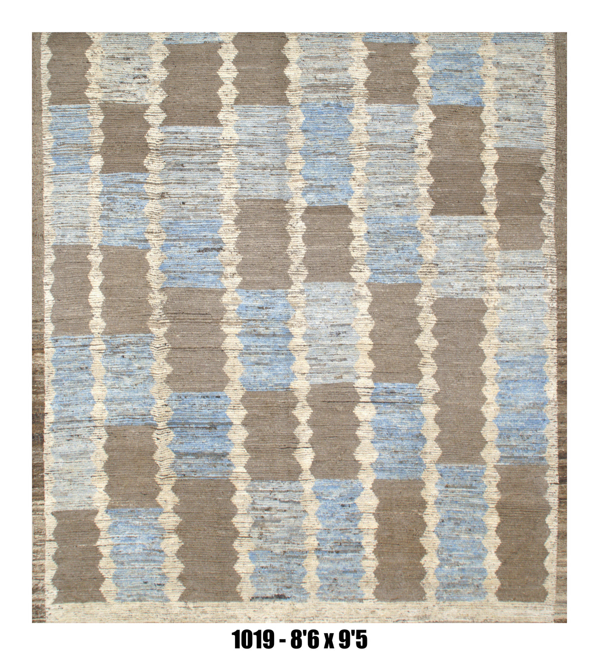 Moroccan Geometric Area Rug 8'6" x 9'5"  | Ivory Blue Taupe Column Pattern