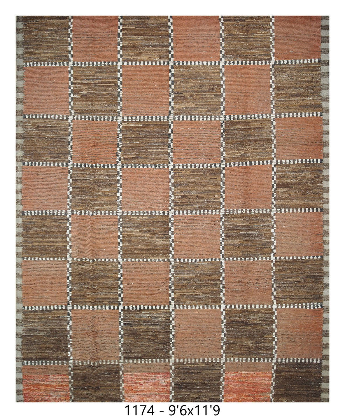 Moroccan Checkered Area Rug 9'6" x 11'9" | Terracotta Brown Grid Pattern