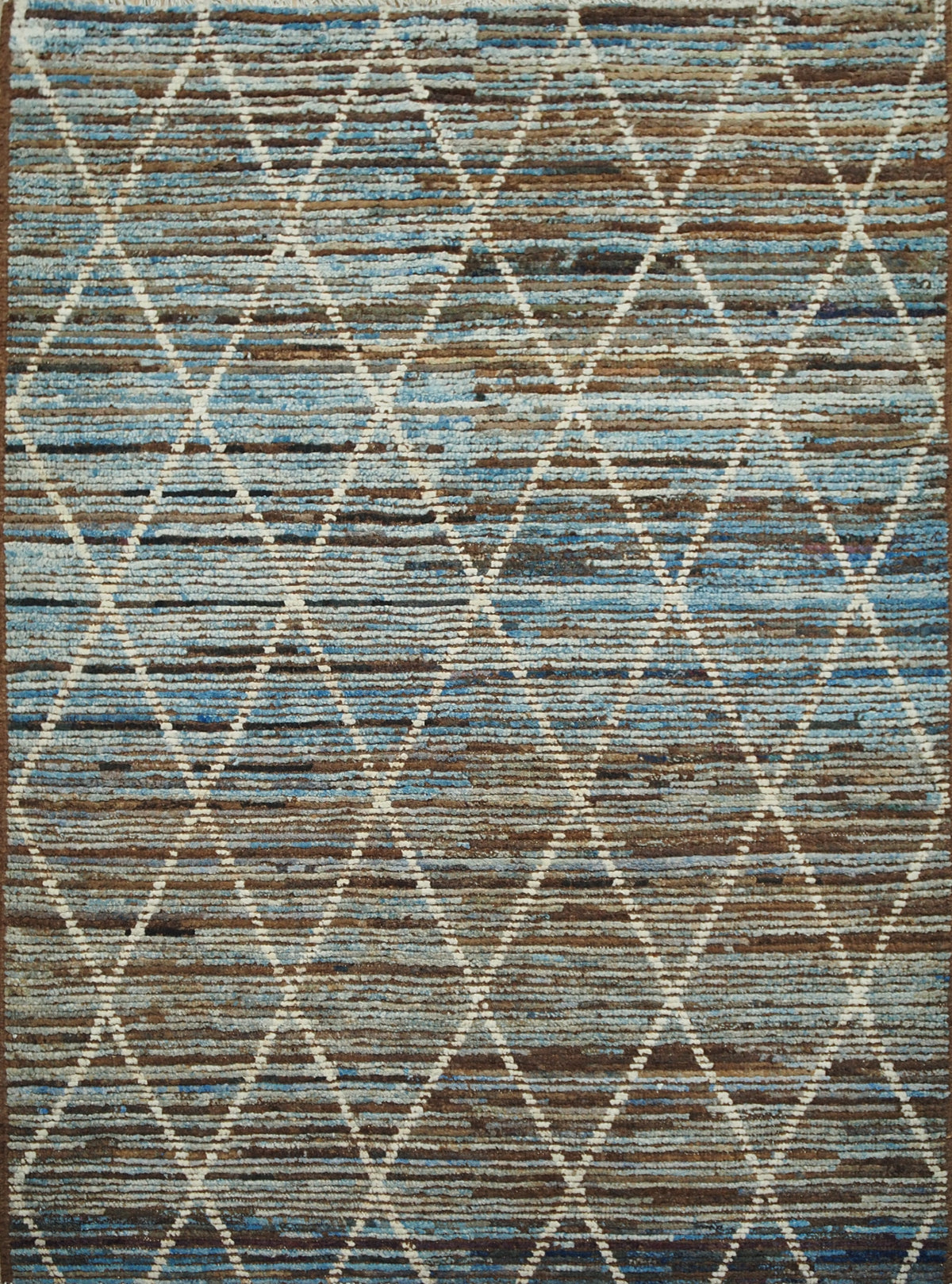 Moroccan Geometric Area Rug 4'4" x 6'0" | Blue Brown Diamond Lattice Pattern