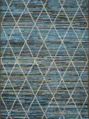 Moroccan Diamond Area Rug 4'3" x 6'0" |  Blue Grey Ivory Lattice Pattern