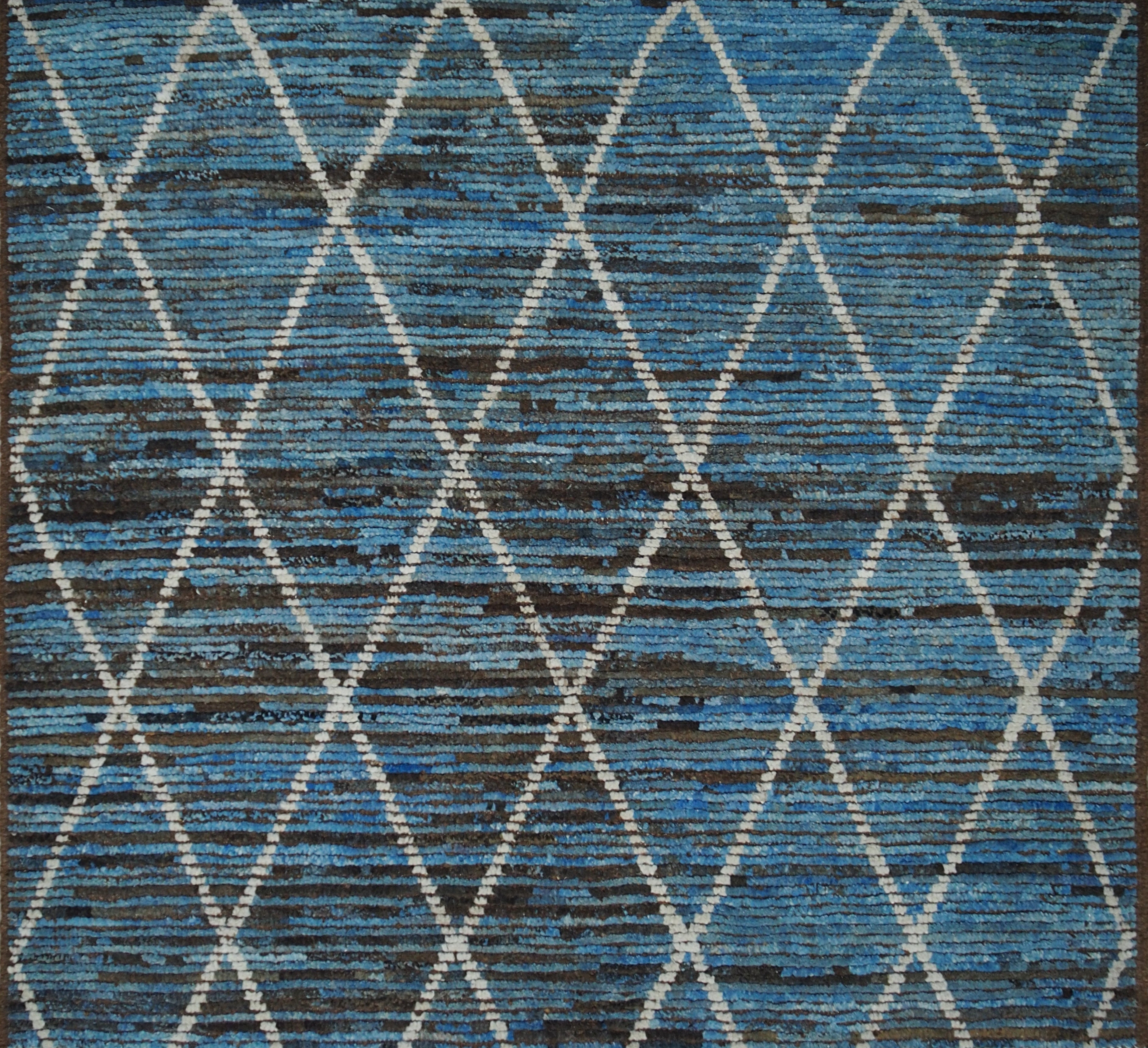 Moroccan Area Rug 3'9" x 4'4"  | Blue Black Ivory Diamond Lattice Accent Rug