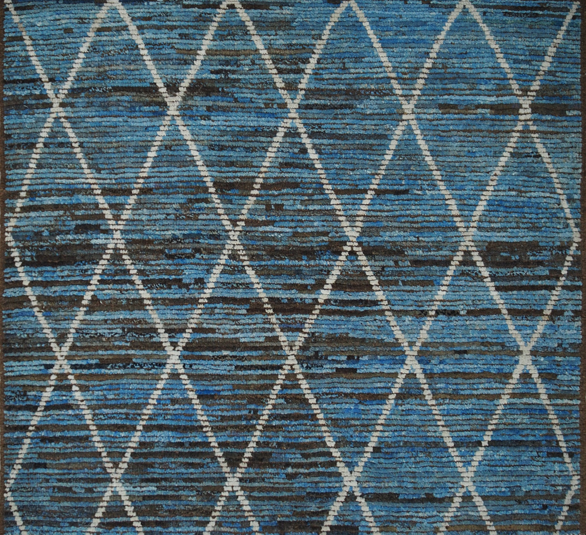 Moroccan Area Rug 3'9" x 4'4"  | Blue Black Ivory Diamond Lattice Accent Rug
