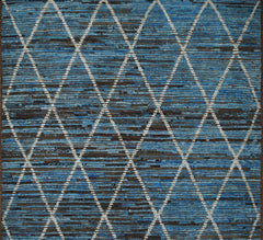 Moroccan Area Rug 3'9" x 4'4"  | Blue Black Ivory Diamond Lattice Accent Rug