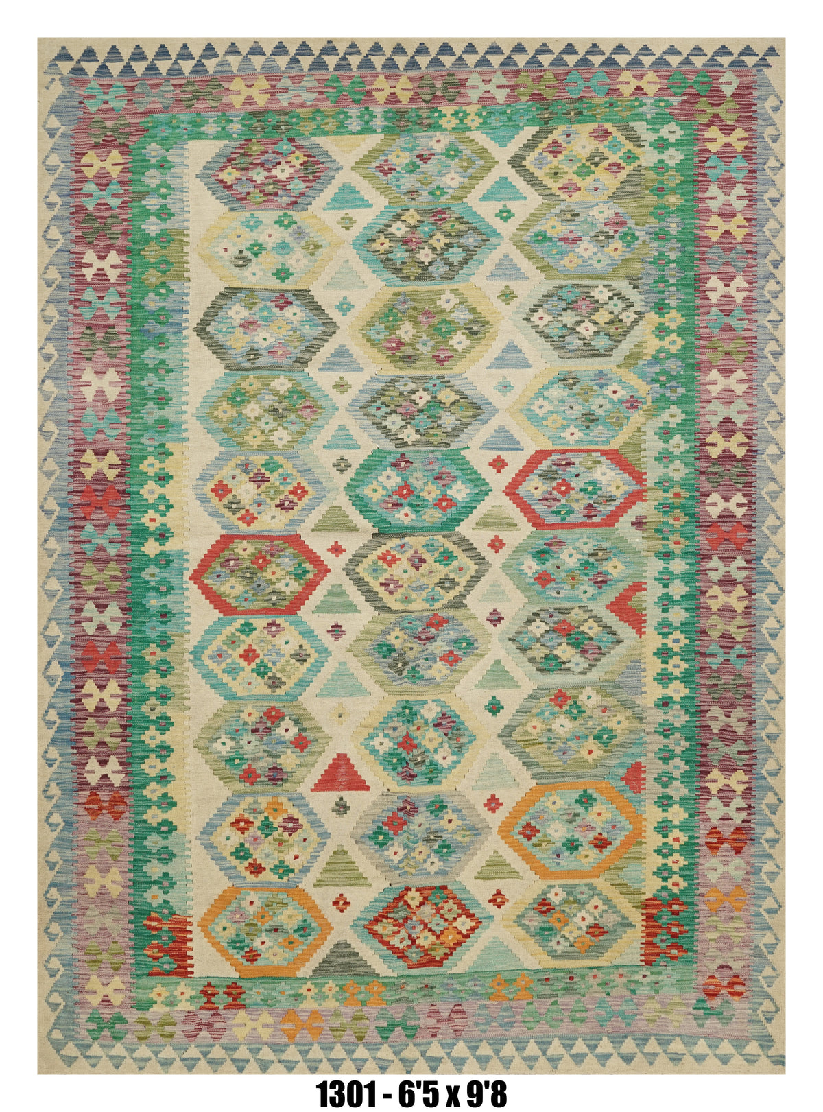 Pastel Floral Geometric Kilim Area Rug