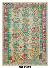 Pastel Floral Geometric Kilim Area Rug – 6'5" x 9'8" –