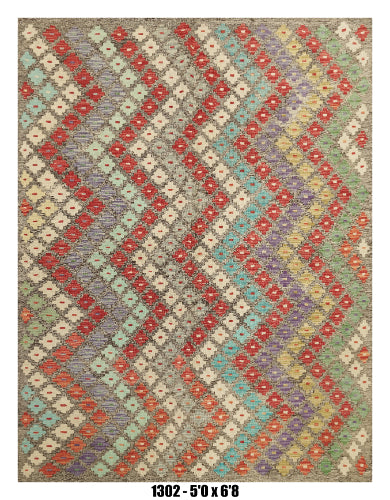 Killim Pastel Multicolor Area Rug – Geometric Stripe Pattern – 5'0" x 6'8" –