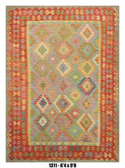Warm Pastel Diamond Kilim Area Rug – 6'4" x 9'8" –