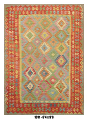 Warm Pastel Diamond Kilim Area Rug