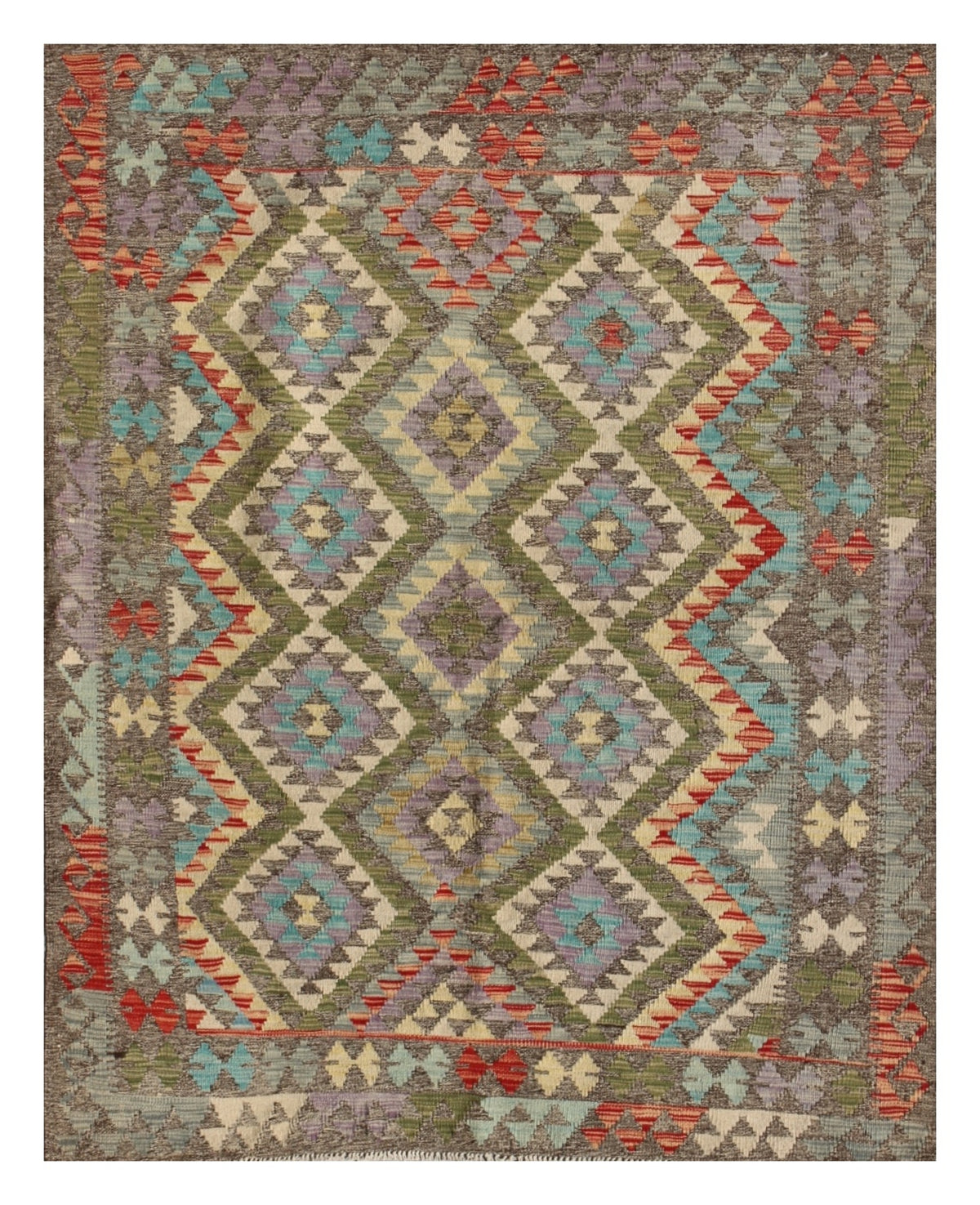 Killim Pastel Multicolor Area Rug – Geometric Patchwork Diamond Design – 4'9" x 6'0" –