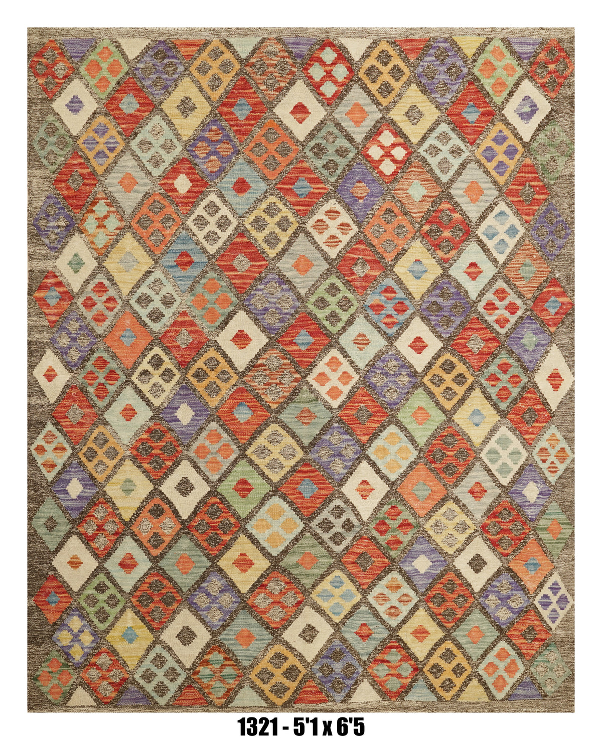 Killim Pastel Multicolor Area Rug – Geometric Patchwork Diamond Design – 5'1" x 6'5" –